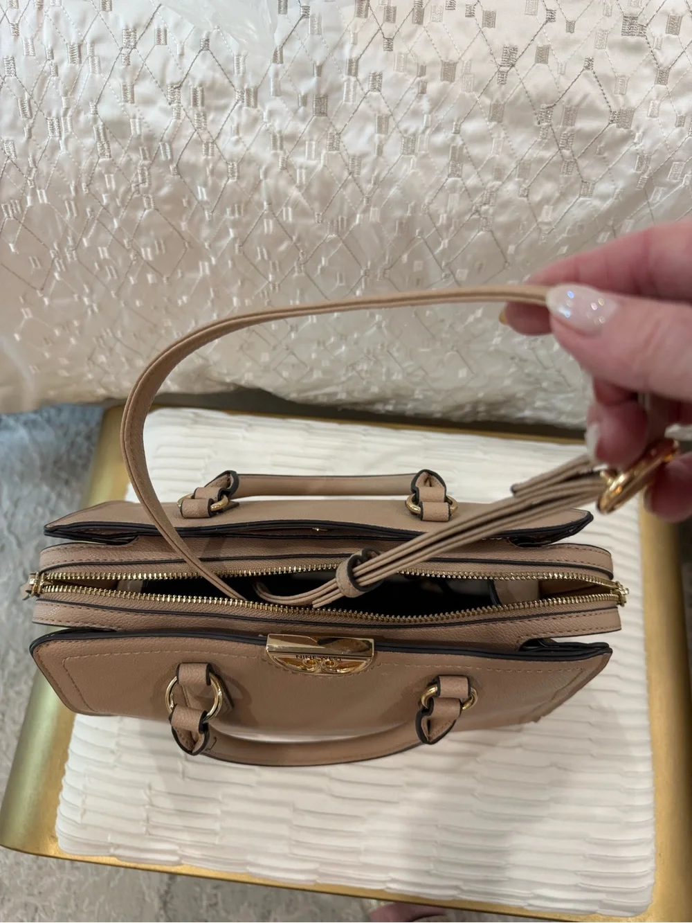 Structured Top-Handle Satchel in Taupe